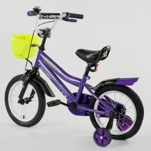 Велосипед двухколесный Corso R,14 дюймов, с доп.колесами, ручным тормозом и крылом