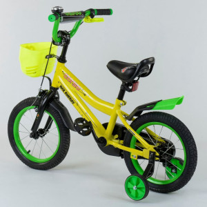 Велосипед двухколесный Corso R,14 дюймов, с доп.колесами, ручным тормозом и крылом