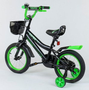 Велосипед двухколесный Corso R,14 дюймов, с доп.колесами, ручным тормозом и крылом