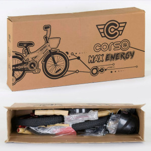 Велосипед двухколесный Corso R,14 дюймов, с доп.колесами, ручным тормозом и крылом