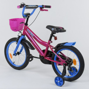 Велосипед двухколесный Corso R,16 дюймов, с доп.колесами, ручным тормозом и крылом