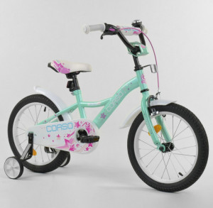 Велосипед двухколесный Corso S, 16 дюймов, с доп.колесами, ручным тормозом и крылом