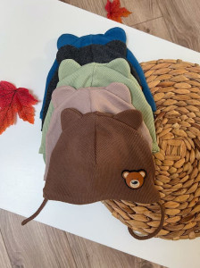 Шапка демисезонная для мальчика Мишка, рубчик, 0-6м