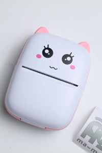 Принтер детский Mini Printer Ушки, чёрно-белые фото, аккумуляторный