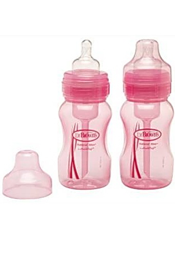 Бутылочки Dr.Brown's (Доктор Браун), для кормления, пластик, с широким горлышком, для девочки, 240 мл, 2 шт.
