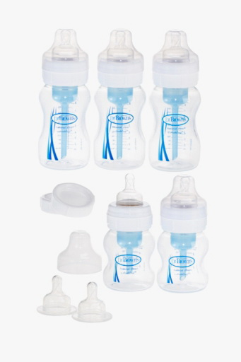 Набор для новорожденных Dr.Brown's ( Доктор Браун ), в комплекте: 3 бутылочки 240мл, 2 бутылочки 120мл, 3 соски 1-го уровня, 2 соски 2-ого уровня, крышечки для бутылочек с широким горлышком