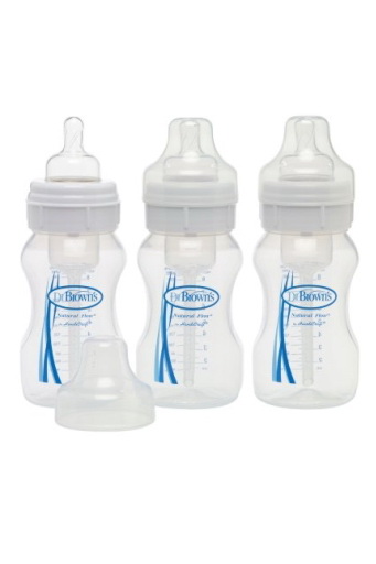 Бутылочки Dr.Brown's ( Доктор Браун ), для кормления, пластик, c широким горлышком, набор: 3 бутылочки 240мл, 3 соски 1-ого уровня, ершик
