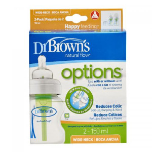Набор бутылочек для кормления Dr.Brown's Natural Flow Options, пластик, c широким горлышком, соска силиконовая 1 уровня, 150 мл, 2 шт.