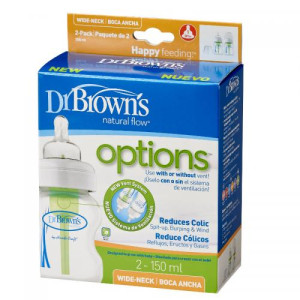 Набор бутылочек для кормления Dr.Brown's Natural Flow Options, пластик, c широким горлышком, соска силиконовая 1 уровня, 150 мл, 2 шт.