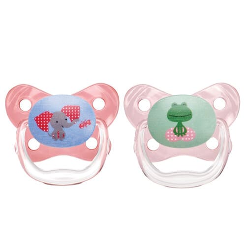 Пустышка Dr.Brown's PreVent Butterfly Слоник/Лягушка, силиконовая, для девочки, 6m+, 2 шт