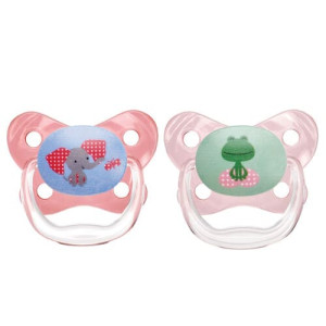 Пустышка Dr.Brown's PreVent Butterfly Слоник/Лягушка, силиконовая, для девочки, 6m+, 2 шт