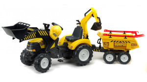 Детский трактор на педалях Falk Power Loader, с экскаватором, погрузчиком и самосвалом