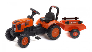 Детский трактор на педалях Falk Kubota M7171, с прицепом
