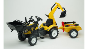 Детский трактор на педалях Falk Ranch Trac Yellow, с экскаватором, погрузчиком и прицепом