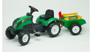 Детский трактор на педалях Falk Ranch Trac Green, с прицепом, лопаткой и граблями