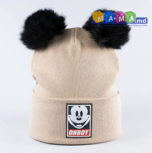Шапка детская Обри Mickey, трикотаж, с отворотом, 18 мес - 8 лет