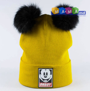 Шапка детская Обри Mickey, трикотаж, с отворотом, 18 мес - 8 лет
