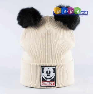 Шапка детская Обри Mickey, трикотаж, с отворотом, 18 мес - 8 лет