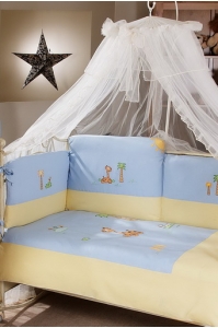 Комплект постельный Feretti Giraffe Blue Quartetto, антибактериальный, постельное белье для детской кроватки: 4 элемента