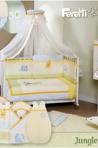 Комплект постельный Feretti Jungle Multi Terzetto, антибактериальный, постельное белье для детской кроватки: 3 элемента