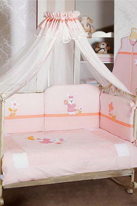 Комплект постельный Feretti Lapin Pink Terzetto, антибактериальный, постельное белье для детской кроватки: 3 элемента