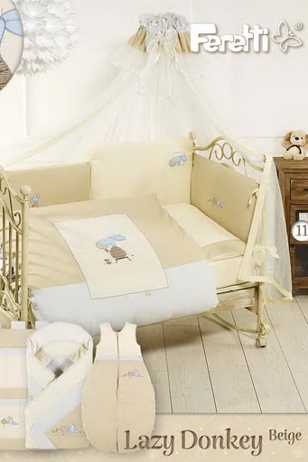 Комплект постельный Feretti Lazy Donkey Beige Sestetto long, антибактериальный, постельное белье для детской кроватки: 6 элементов