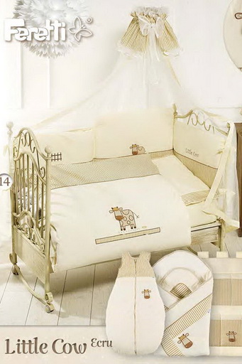 Комплект постельный Feretti Little Cow Ecru Sestetto long, антибактериальный, постельное белье для детской кроватки: 6 элементов