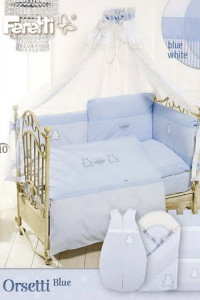 Комплект постельный Feretti Orsetti Blue Sestetto long, антибактериальный, постельное белье для детской кроватки: 6 элементов