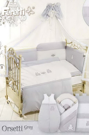 Комплект постельный Feretti Orsetti Grey Sestetto long, антибактериальный, постельное белье для детской кроватки: 6 элементов