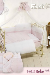 Комплект постельный Feretti Petit bebe Pink Sestetto long, антибактериальный, постельное белье для детской кроватки: 6 элементов  