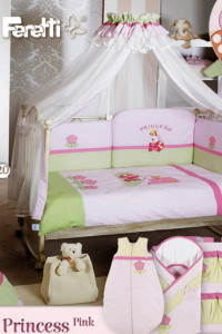 Комплект постельный Feretti Princess Premium Pink Terzetto, антибактериальный, сменный, постельное белье для детской кроватки: 3 элемента