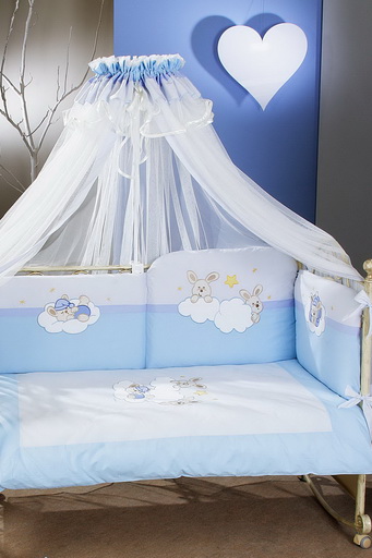 Комплект постельный Feretti Rabbit Premium Blue Sestetto long, антибактериальный, постельное белье для детской кроватки: 6 элементов
