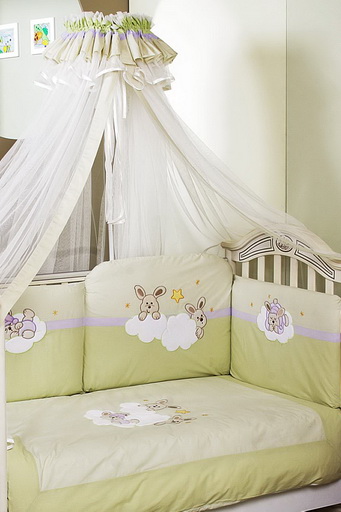 Комплект постельный Feretti Rabbit Green Terzetto, антибактериальный, сменный, постельное белье для детской кроватки: 3 элемента