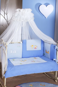Комплект постельный Feretti Romeo Prestige Blue Sestetto long, антибактериальный, постельное белье для детской кроватки: 6 элементов
