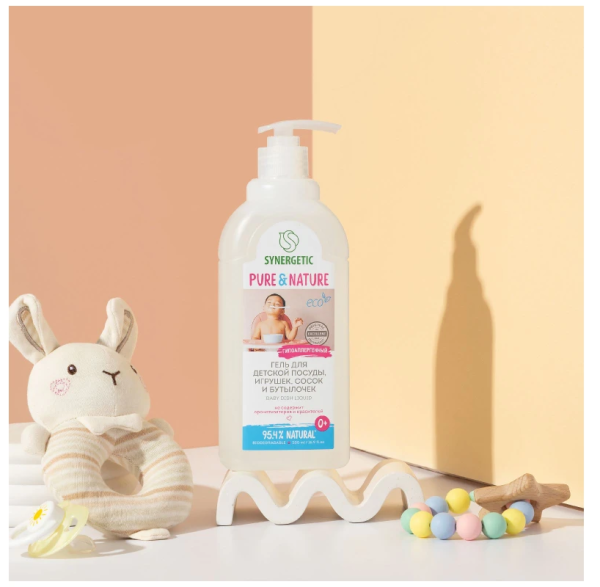 Гель для мытья детской посуды, игрушек, сосок и бутылочек Synergetic baby, универсальный, 0m+, 500мл