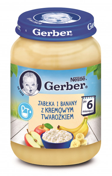 Пюре детское Gerber яблоко-банан с творогом, 6m+, 190 гр.