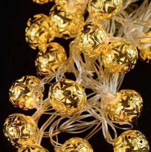 Гирлянда светодиодная 1662-1663-1664-1665 LED Шарики золото, прозрачный провод, длина 5м, IP44 + переходник