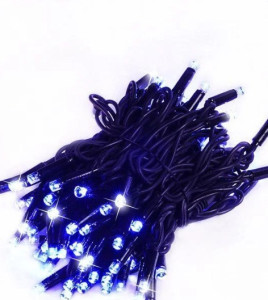 Гирлянда уличная 100 LED, FLASH, длина 10м, черный провод, IP40 + переходник