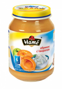 Пюре детское Hame Яблоко-абрикос с творогом, 6m+, 190 гр