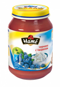 Пюре детское Hame Яблоко-черника с творогом, 6m+, 190 гр.