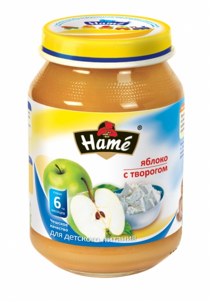 Пюре детское Hame Яблоко с творогом, 6m+, 190 гр.
