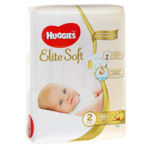 Подгузники Huggies Elite Soft №2 (4-7 кг) 66шт., для новорожденных