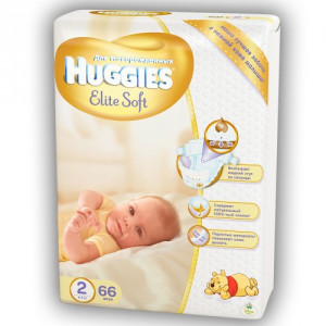 Подгузники Huggies Elite Soft №2 (4-7 кг) 66шт., для новорожденных