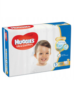 Подгузники Huggies Ultra Comfort №5 (12-22 кг) 42 шт., унисекс, сделано в Европе