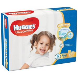 Подгузники Huggies Ultra Comfort №6 (16-25 кг) 38 шт., унисекс, сделано в Европе