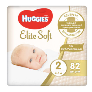 Подгузники Huggies Elite soft №2 (4-6кг) 82шт.