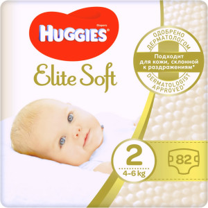 Подгузники Huggies Elite soft №2 (4-6кг) 82шт.