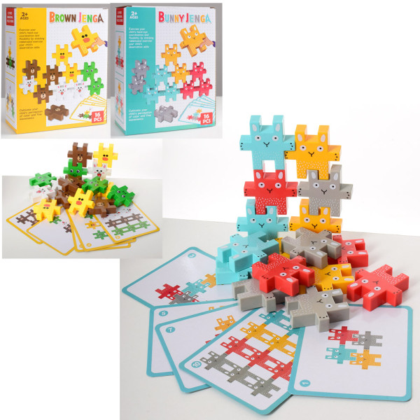 Игра Bunny Jenga 6886-6887, фигурки, карточки, 16 деталей