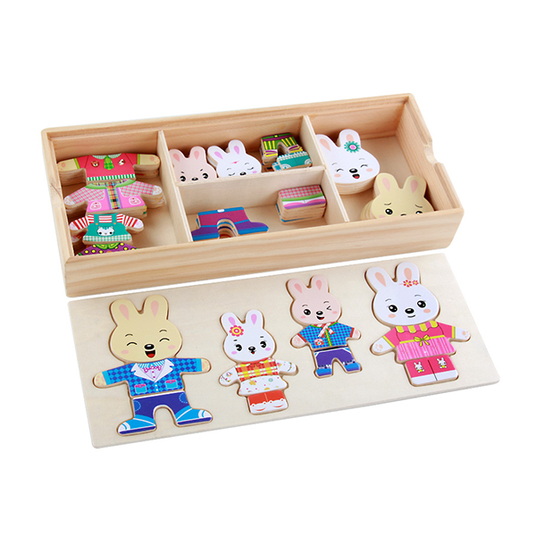 Деревянная игра-вкладыш Зайчики, гардероб
