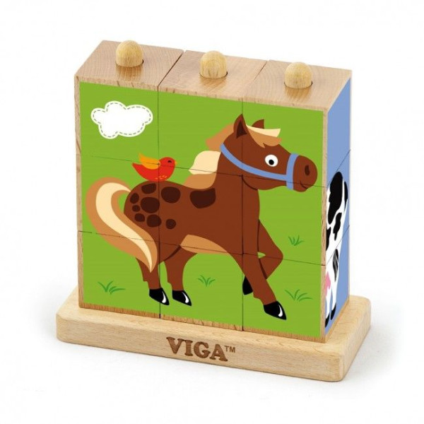 Игрушка деревянная Viga 50833 Пирамидка-кубики Ферма